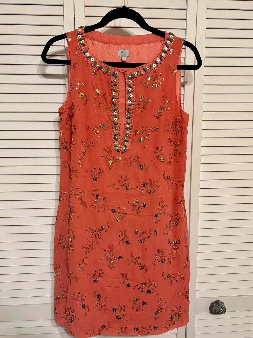 Pearl by Georgina Chapman Coral Embellished Shift Dress